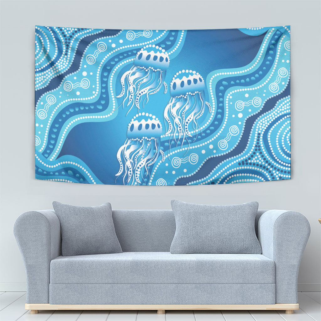 Aboriginal Ocean Jellyfish Tapestry Dot Art Dreamtime Style