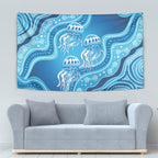 Aboriginal Ocean Jellyfish Tapestry Dot Art Dreamtime Style