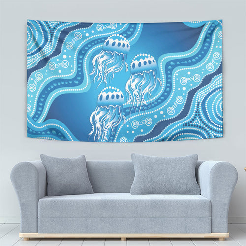 Aboriginal Ocean Jellyfish Tapestry Dot Art Dreamtime Style