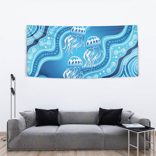 Aboriginal Ocean Jellyfish Tapestry Dot Art Dreamtime Style