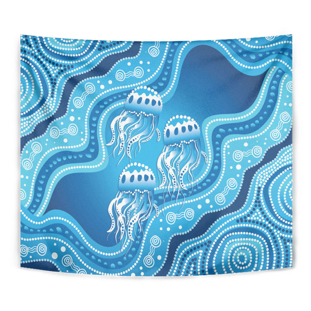 Aboriginal Ocean Jellyfish Tapestry Dot Art Dreamtime Style