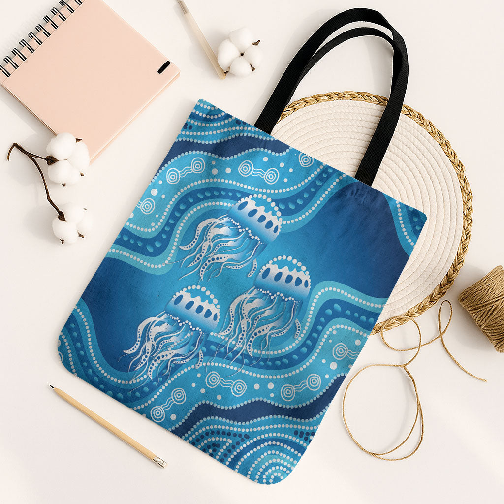Aboriginal Ocean Jellyfish Tote Bag Dot Art Dreamtime Style