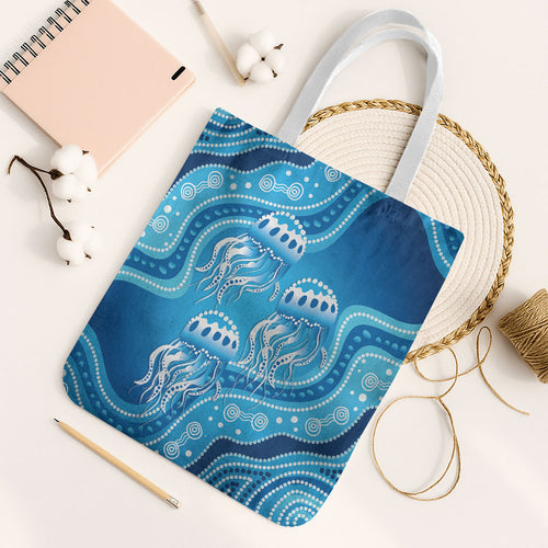 Aboriginal Ocean Jellyfish Tote Bag Dot Art Dreamtime Style
