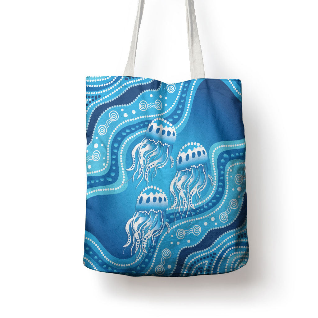 Aboriginal Ocean Jellyfish Tote Bag Dot Art Dreamtime Style