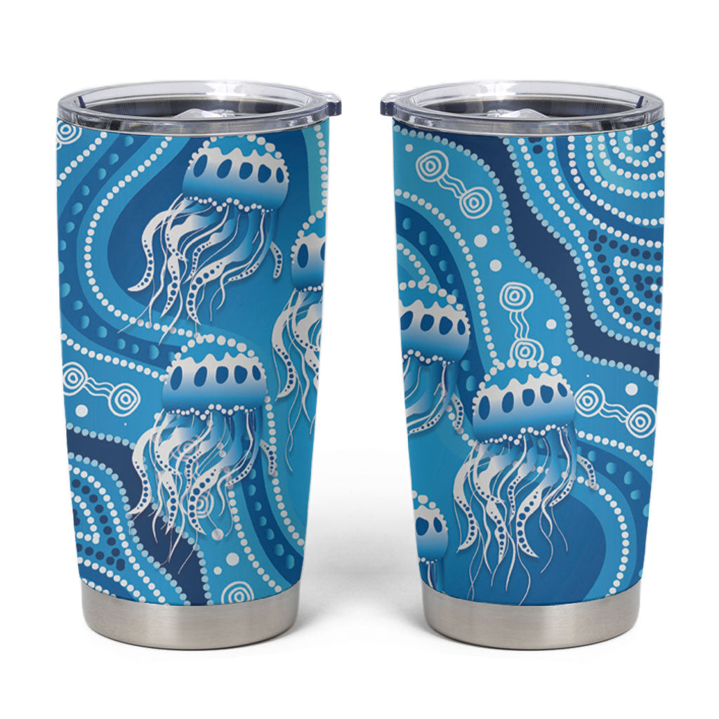 Aboriginal Ocean Jellyfish Tumbler Cup Dot Art Dreamtime Style