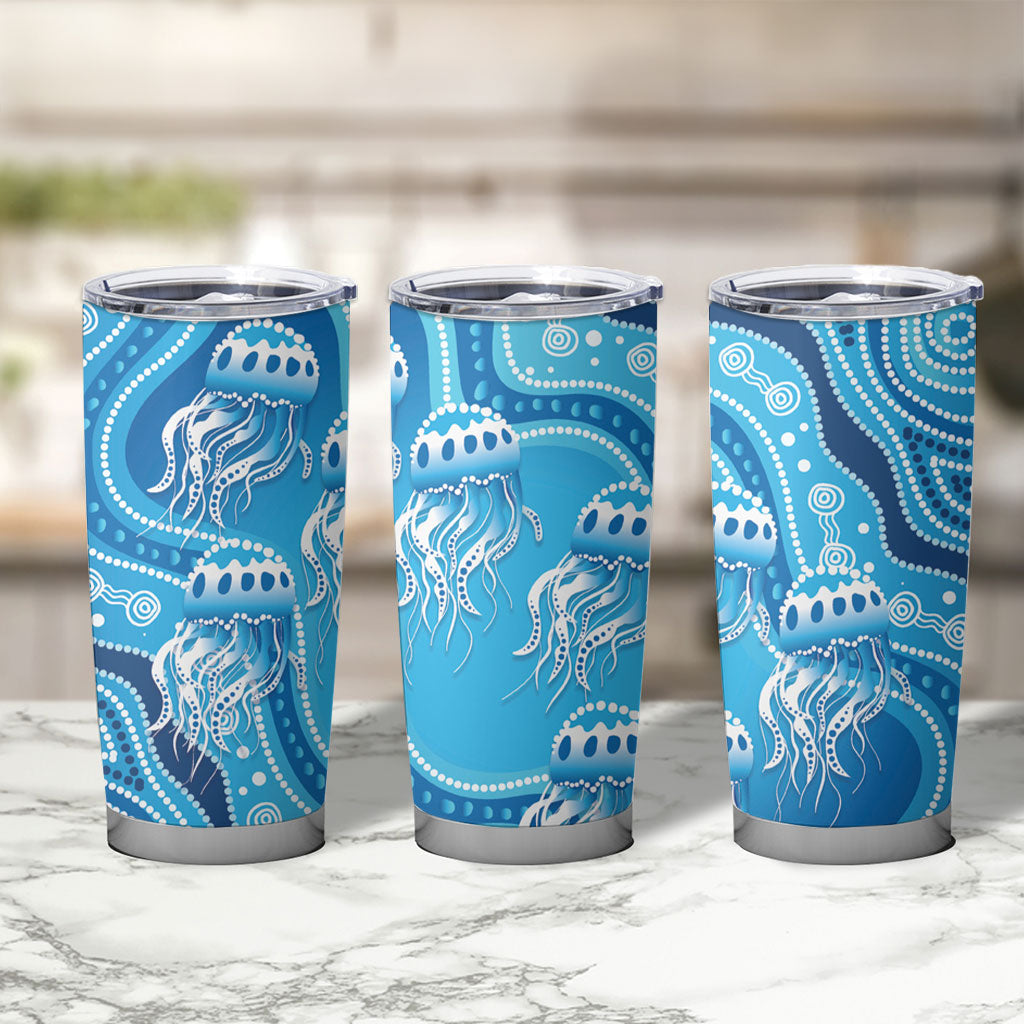 Aboriginal Ocean Jellyfish Tumbler Cup Dot Art Dreamtime Style
