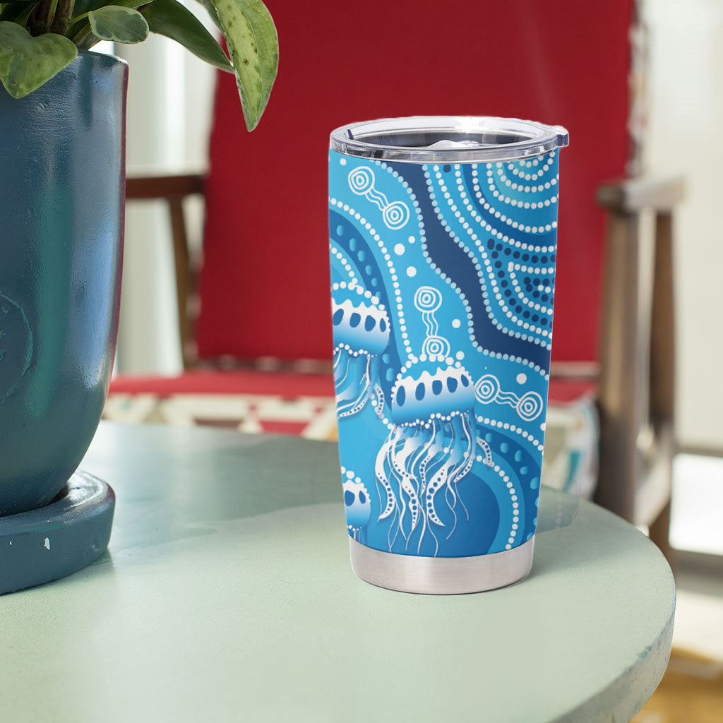 Aboriginal Ocean Jellyfish Tumbler Cup Dot Art Dreamtime Style