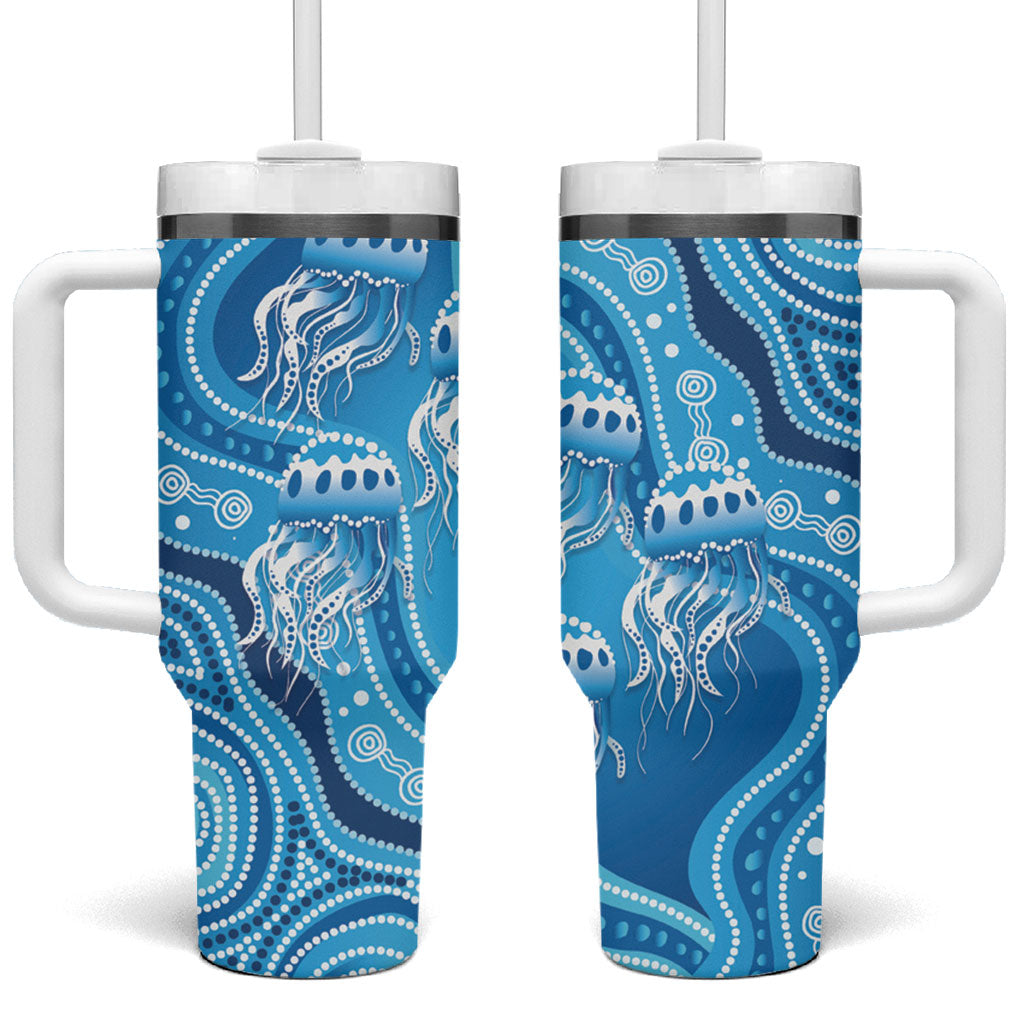 Aboriginal Ocean Jellyfish Tumbler With Handle Dot Art Dreamtime Style