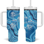 Aboriginal Ocean Jellyfish Tumbler With Handle Dot Art Dreamtime Style