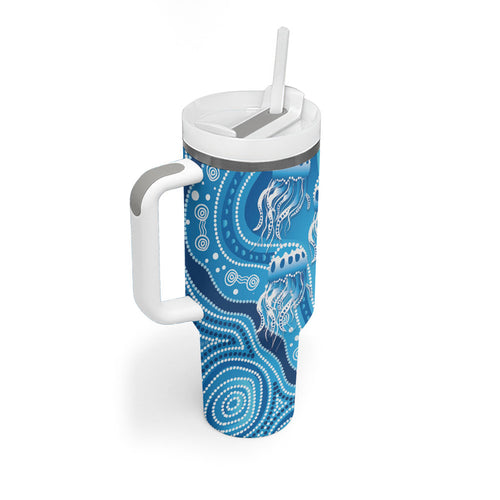 Aboriginal Ocean Jellyfish Tumbler With Handle Dot Art Dreamtime Style