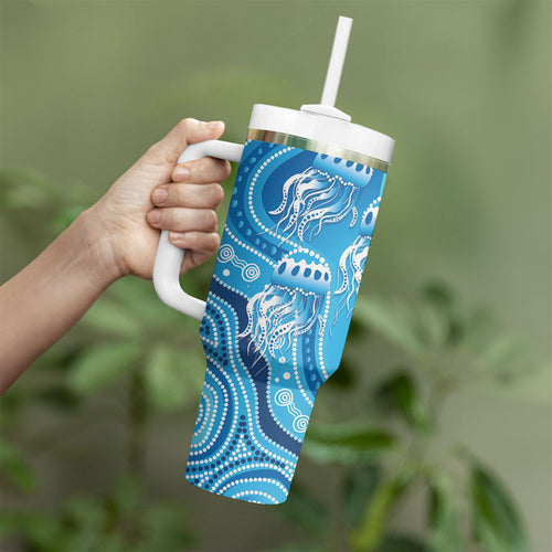 Aboriginal Ocean Jellyfish Tumbler With Handle Dot Art Dreamtime Style