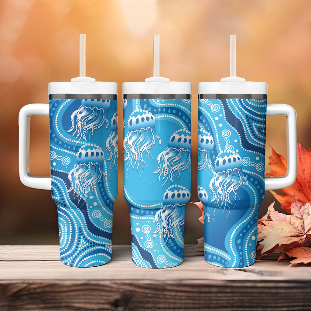 Aboriginal Ocean Jellyfish Tumbler With Handle Dot Art Dreamtime Style