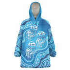Aboriginal Ocean Jellyfish Wearable Blanket Hoodie Dot Art Dreamtime Style