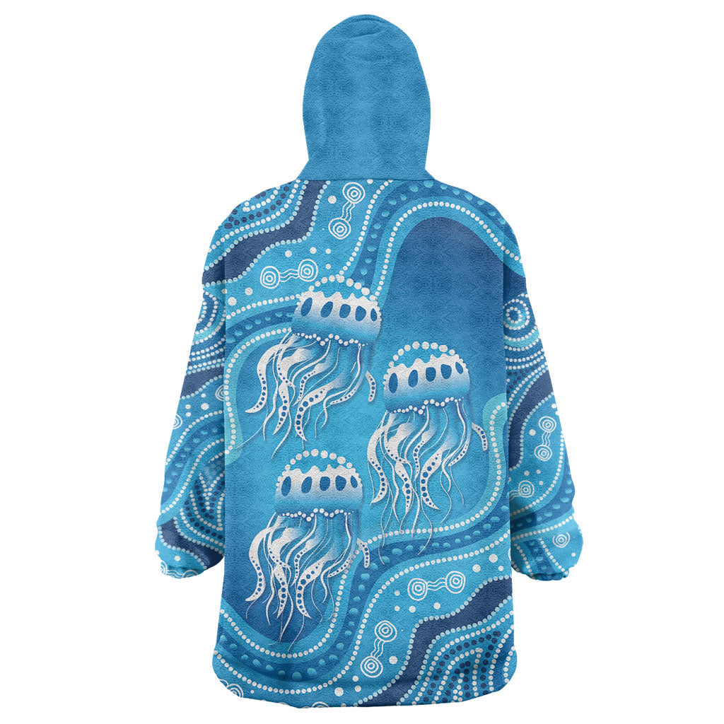 Aboriginal Ocean Jellyfish Wearable Blanket Hoodie Dot Art Dreamtime Style