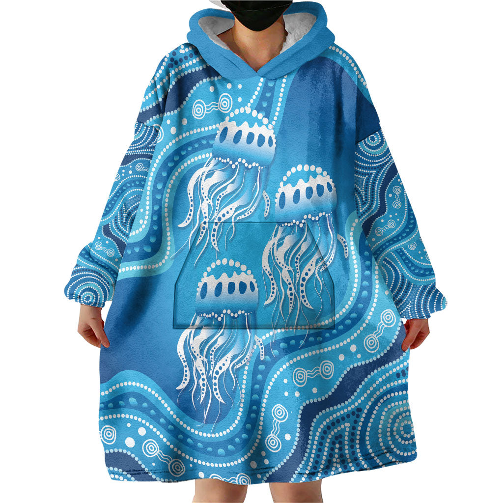 Aboriginal Ocean Jellyfish Wearable Blanket Hoodie Dot Art Dreamtime Style