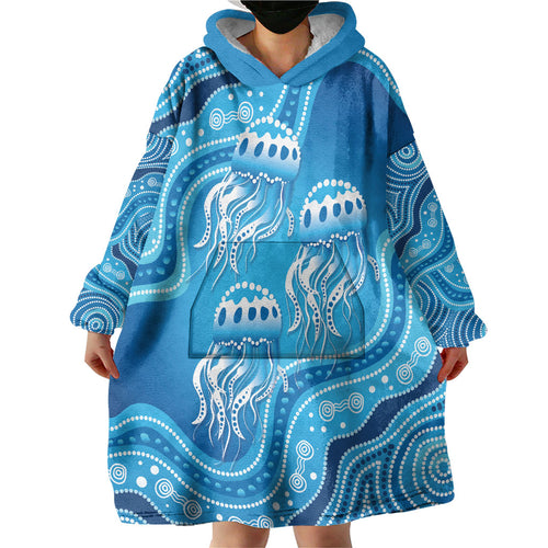 Aboriginal Ocean Jellyfish Wearable Blanket Hoodie Dot Art Dreamtime Style