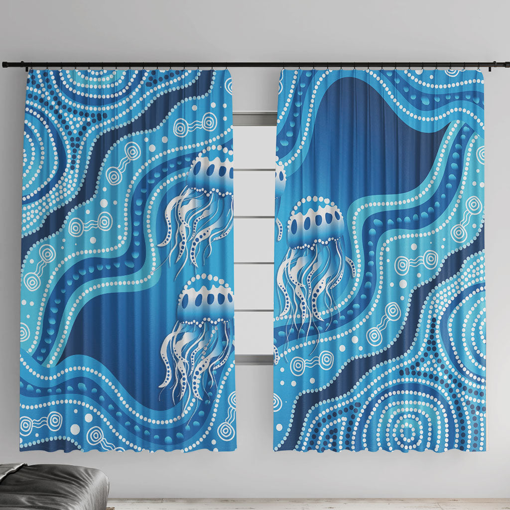 Aboriginal Ocean Jellyfish Window Curtain Dot Art Dreamtime Style