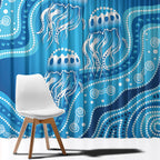 Aboriginal Ocean Jellyfish Window Curtain Dot Art Dreamtime Style