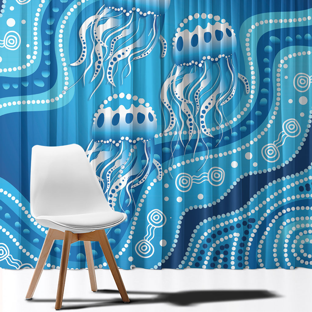 Aboriginal Ocean Jellyfish Window Curtain Dot Art Dreamtime Style