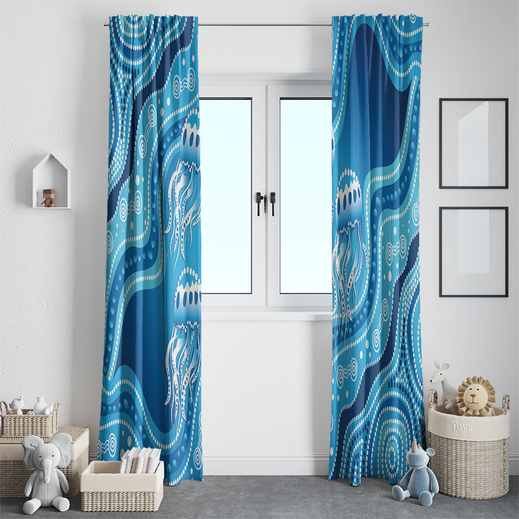 Aboriginal Ocean Jellyfish Window Curtain Dot Art Dreamtime Style