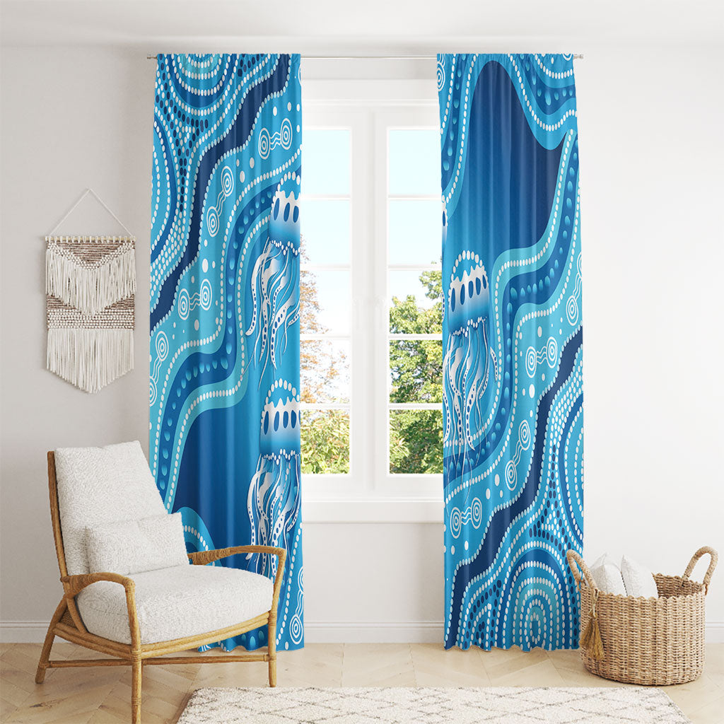 Aboriginal Ocean Jellyfish Window Curtain Dot Art Dreamtime Style