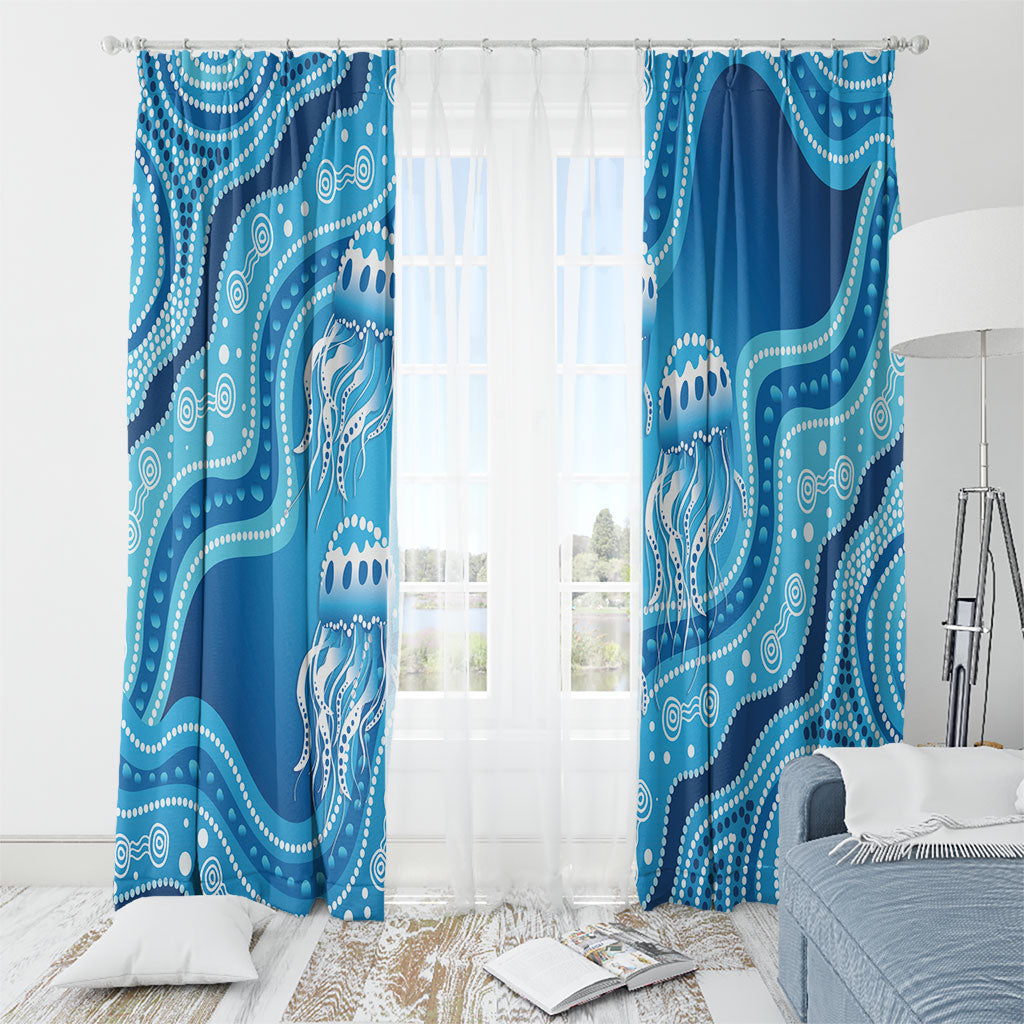 Aboriginal Ocean Jellyfish Window Curtain Dot Art Dreamtime Style