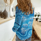 Aboriginal Ocean Jellyfish Women Casual Shirt Dot Art Dreamtime Style