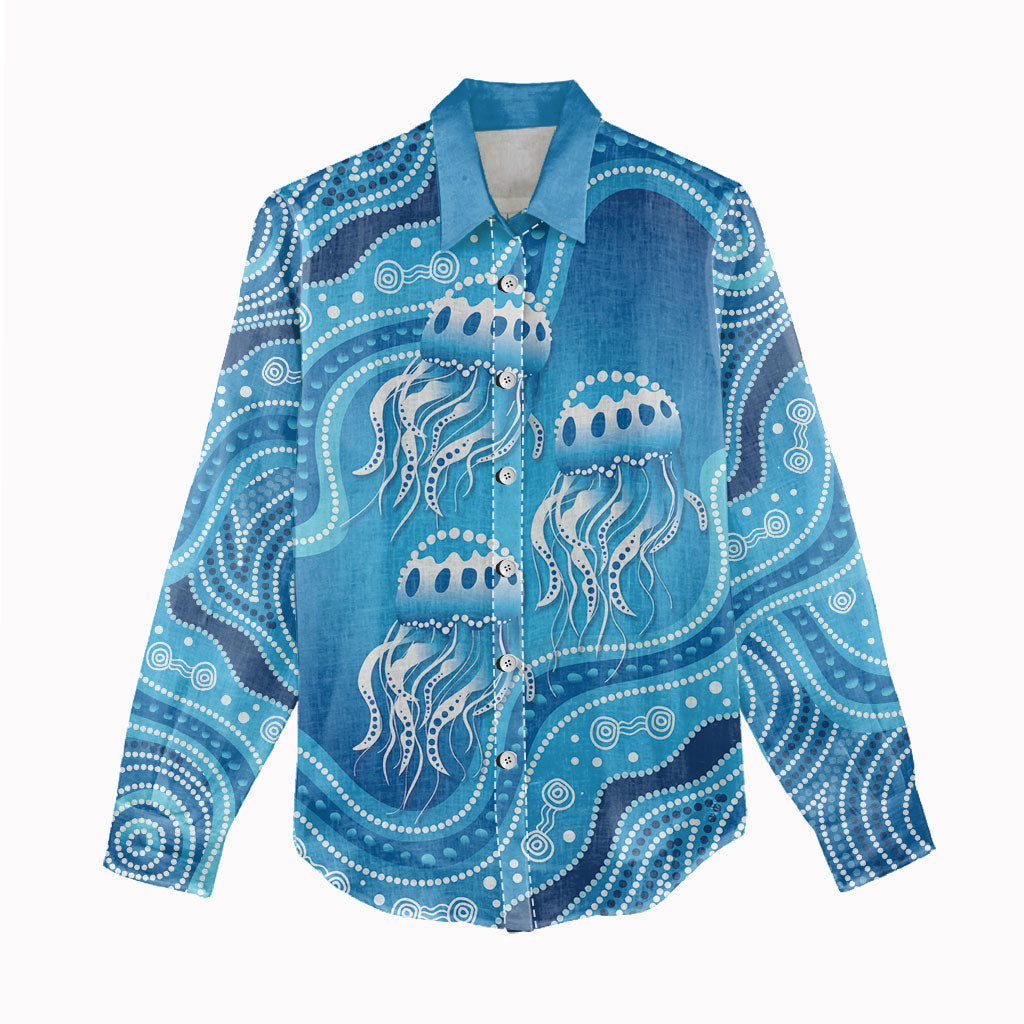 Aboriginal Ocean Jellyfish Women Casual Shirt Dot Art Dreamtime Style