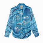 Aboriginal Ocean Jellyfish Women Casual Shirt Dot Art Dreamtime Style