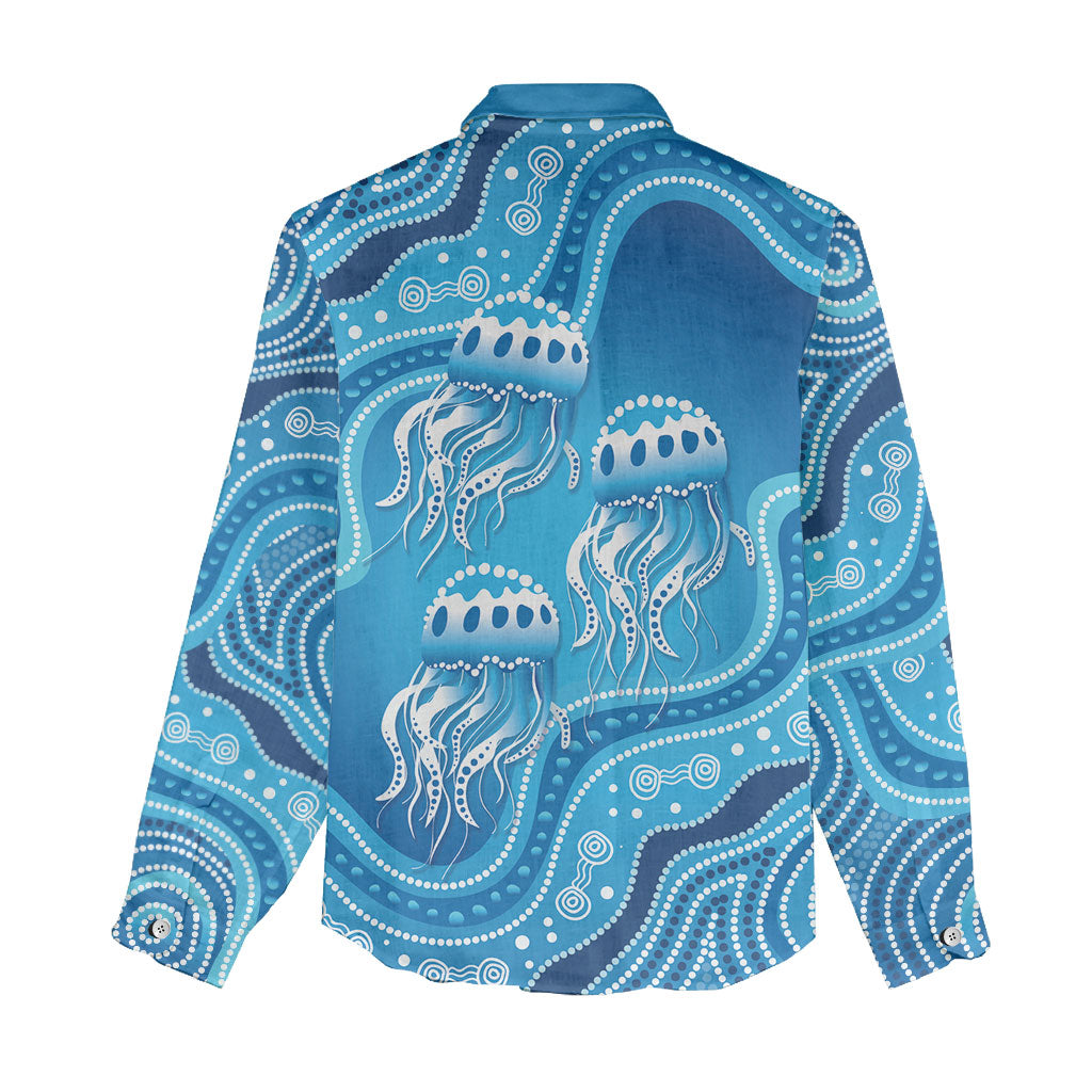 Aboriginal Ocean Jellyfish Women Casual Shirt Dot Art Dreamtime Style