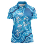 Aboriginal Ocean Jellyfish Women Polo Shirt Dot Art Dreamtime Style