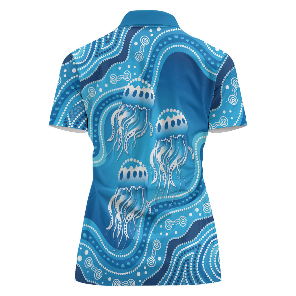 Aboriginal Ocean Jellyfish Women Polo Shirt Dot Art Dreamtime Style