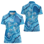 Aboriginal Ocean Jellyfish Women Polo Shirt Dot Art Dreamtime Style