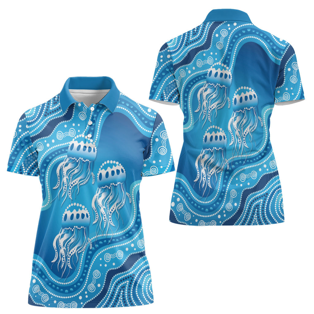 Aboriginal Ocean Jellyfish Women Polo Shirt Dot Art Dreamtime Style