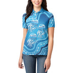 Aboriginal Ocean Jellyfish Women Polo Shirt Dot Art Dreamtime Style