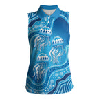 Aboriginal Ocean Jellyfish Women Sleeveless Polo Shirt Dot Art Dreamtime Style
