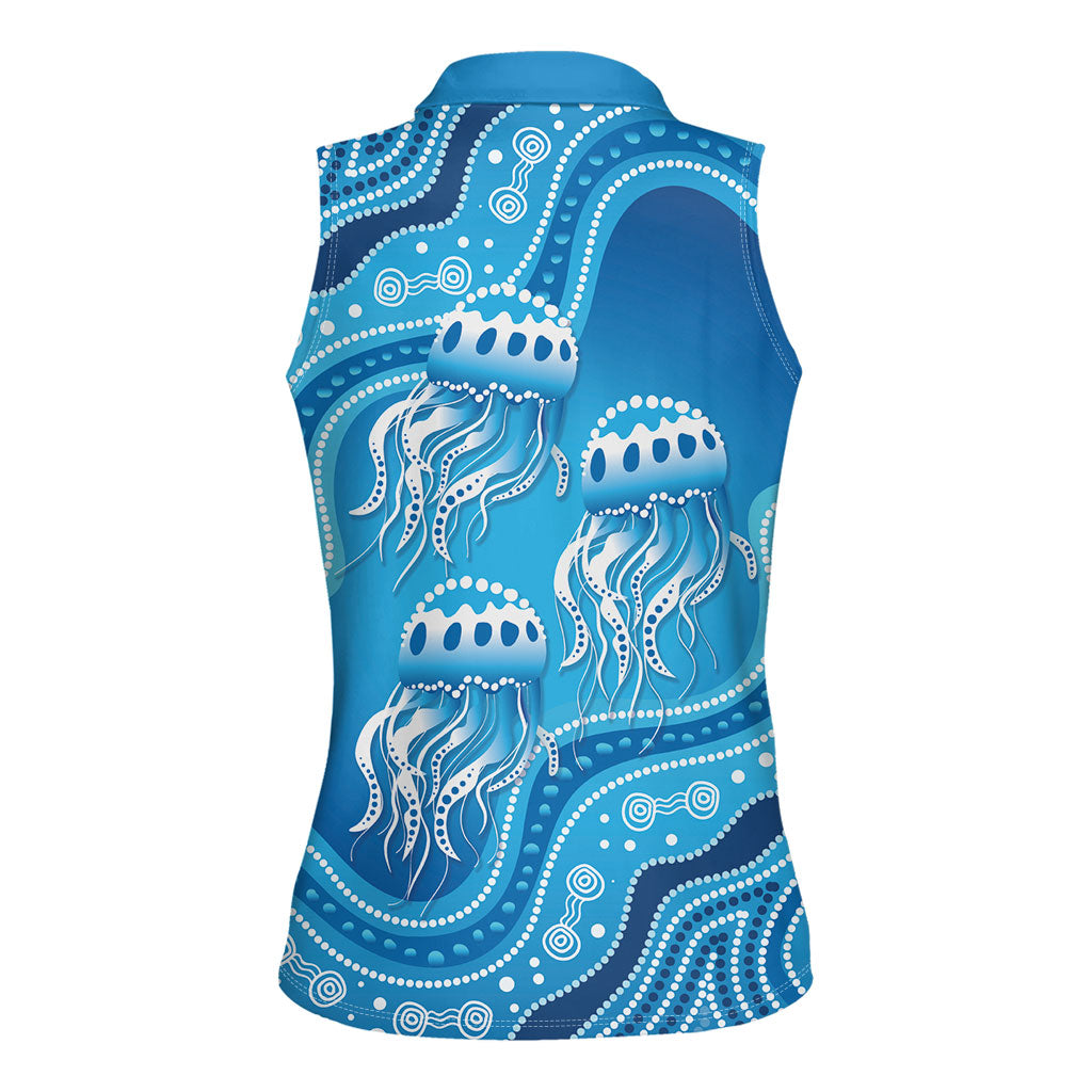 Aboriginal Ocean Jellyfish Women Sleeveless Polo Shirt Dot Art Dreamtime Style