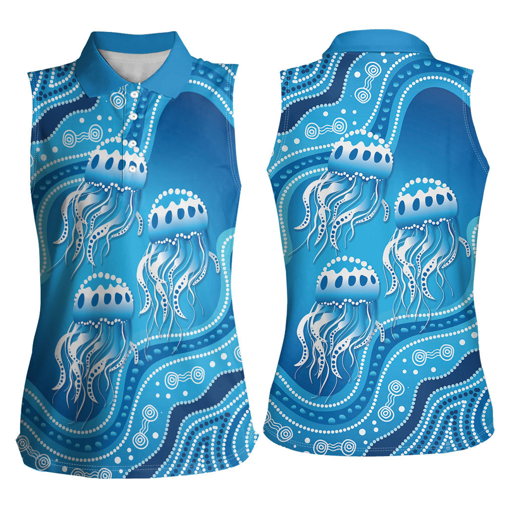 Aboriginal Ocean Jellyfish Women Sleeveless Polo Shirt Dot Art Dreamtime Style
