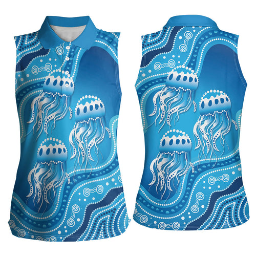 Aboriginal Ocean Jellyfish Women Sleeveless Polo Shirt Dot Art Dreamtime Style