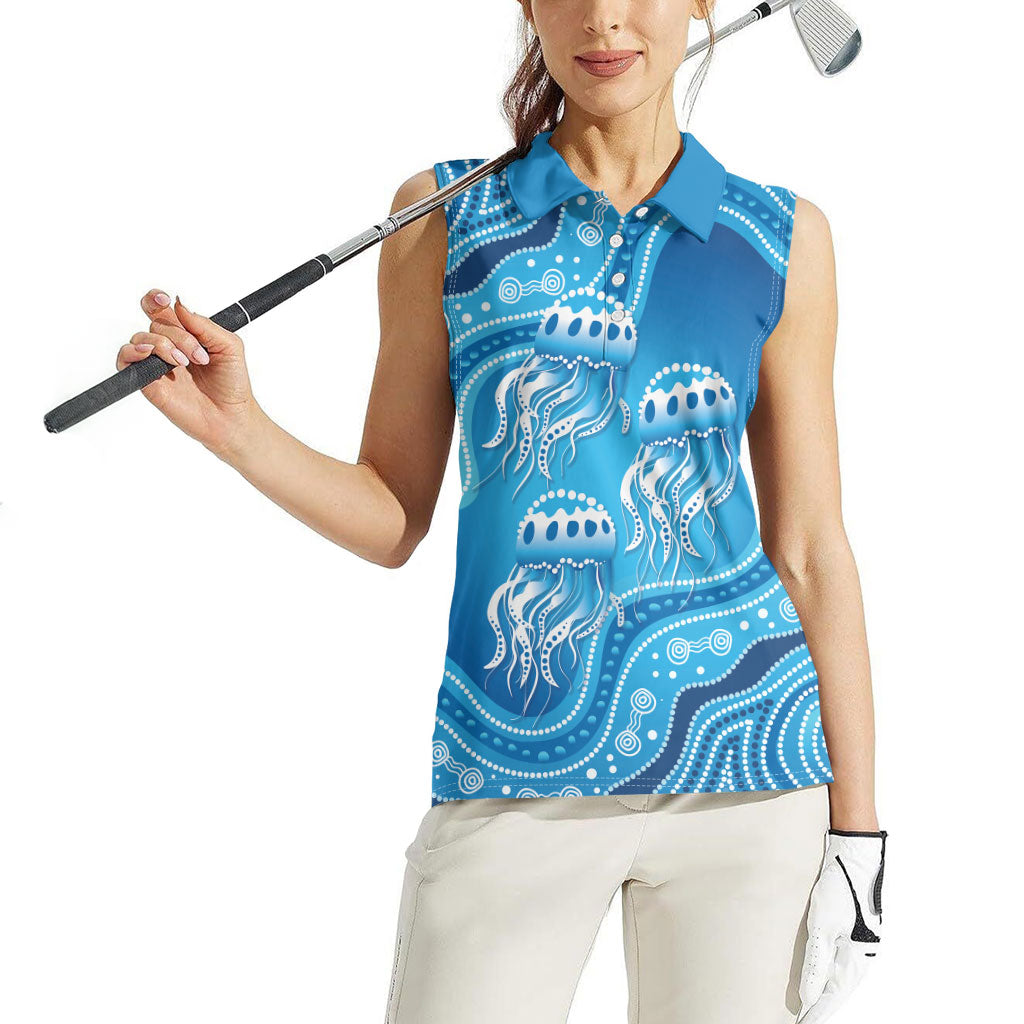Aboriginal Ocean Jellyfish Women Sleeveless Polo Shirt Dot Art Dreamtime Style