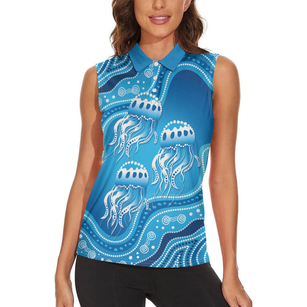 Aboriginal Ocean Jellyfish Women Sleeveless Polo Shirt Dot Art Dreamtime Style