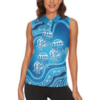 Aboriginal Ocean Jellyfish Women Sleeveless Polo Shirt Dot Art Dreamtime Style