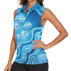 Aboriginal Ocean Jellyfish Women Sleeveless Polo Shirt Dot Art Dreamtime Style