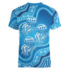 Aboriginal Ocean Jellyfish Women V-Neck T-Shirt Dot Art Dreamtime Style