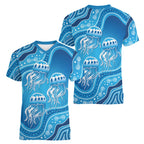 Aboriginal Ocean Jellyfish Women V-Neck T-Shirt Dot Art Dreamtime Style