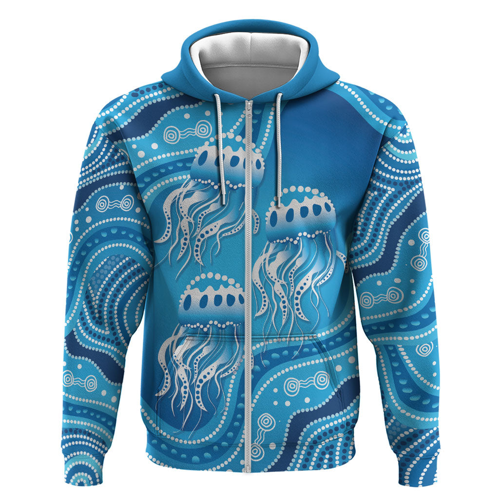 Aboriginal Ocean Jellyfish Zip Hoodie Dot Art Dreamtime Style