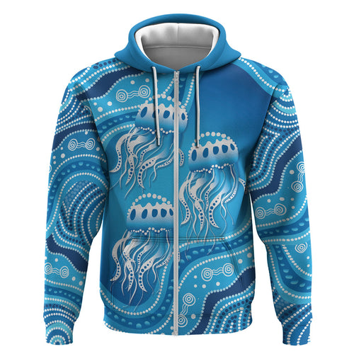 Aboriginal Ocean Jellyfish Zip Hoodie Dot Art Dreamtime Style