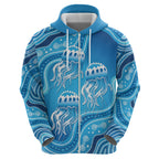 Aboriginal Ocean Jellyfish Zip Hoodie Dot Art Dreamtime Style