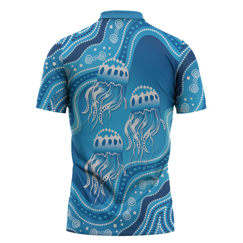 Aboriginal Ocean Jellyfish Zipper Polo Shirt Dot Art Dreamtime Style
