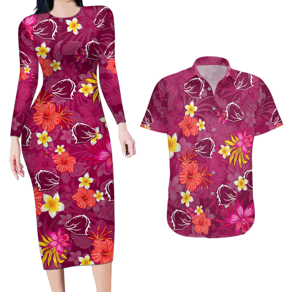broncos-rugby-couples-matching-long-sleeve-bodycon-dress-and-hawaiian-shirt-beautiful-floral-pattern-spring-summer-vibe